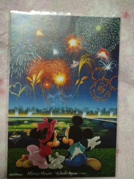 ディズニー ミッキー&ミニー  ☆ ポストカード 花火柄  A