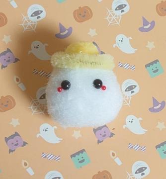 ハンドメイド♪ポンポンフェイスブローチ★ハロウィンver★おばけD