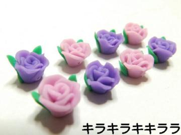 《New》<樹脂粘土>樹脂バラ(薔薇)*デコパーツ【ピンク4個+パープル4個→計8個セット】