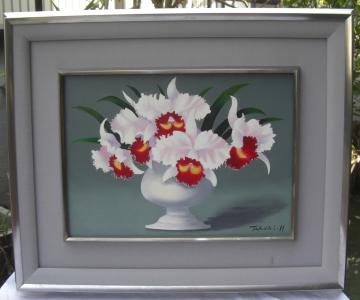 絵画/広井丈司 白日準会員「カトレア」額入り中古品!!0212