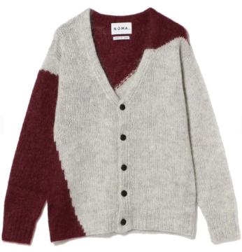 メンズ モヘア ニット カーディガン【GREY/BURGUNDY】