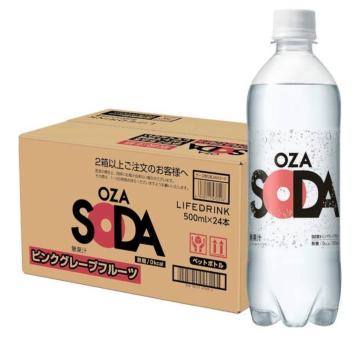 強炭酸水 OZA SODA ピンクグレープフルーツ 500ml×24本入|無糖・ゼロカロリー・爽快フルーツフレーバー・強刺激