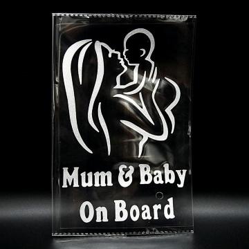 ママと赤ちゃん用 カーステッカー シルバー Mum & Baby On Board 車用ステッカー Baby in car