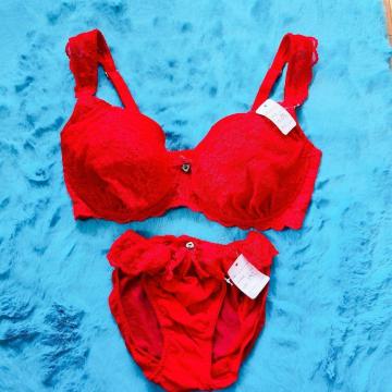 激エロッ。。。F80×L。。透けメッシュレースブラジャー&ショーツセット。。大きいサイズグラマーレッド赤派手