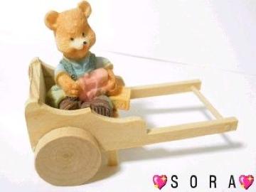 可愛い♪木製&樹脂製 カントリーくまさん《コロコロと動く荷車》U