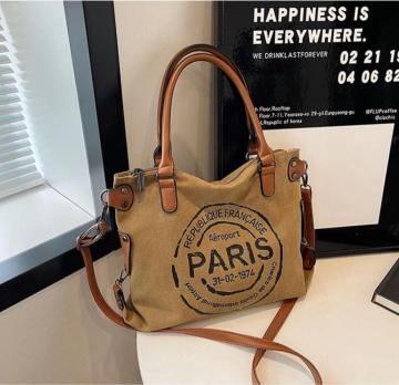 PARISロゴ 2WAY トートバッグ ショルダー付き キャンバスバッグ レディース 通勤 通学 旅行 大容量 おしゃれ 高見え