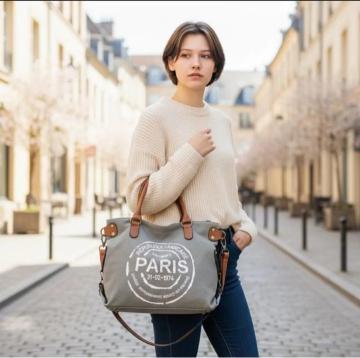 PARISロゴ 2WAY トートバッグ ショルダー付き キャンバスバッグ レディース 通勤 通学 旅行 大容量 おしゃれ 高見え