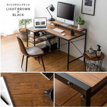 ライトブラウン パソコンデスク l字型 ゲーミングデスク ラック付き L字デスク 120cm幅