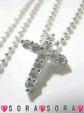 【クロス】キュービックジルコニアネックレス 巾着袋付