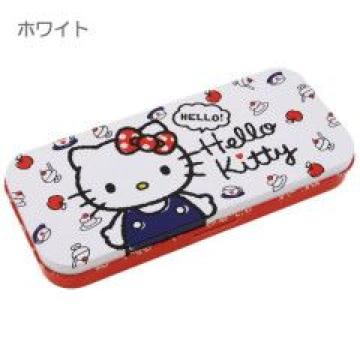 【キティ】可愛い♪内側Kittyロゴプリント入 缶フリーケース(ペンケース)