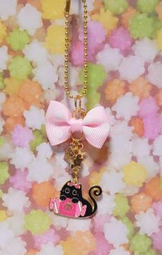 ハンドメイド♪ハロウィンチャーム★ポールチェーン・キャンディ抱きしめデビルクロネコちゃん