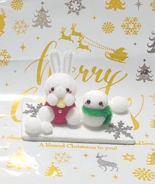 ハンドメイド♪ポンポン飾り★雪の日に〜うさぎさんと雪だるま〜★白