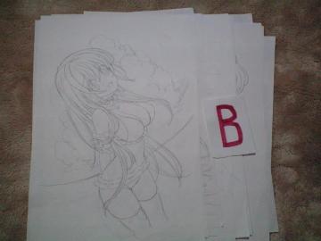 □□図版・紙類□□【オリジナル】(B)鉛筆画(等身普通で瞳タテ長め/ラフと下絵8組、下絵のみ3枚)全19枚【自作イラスト】