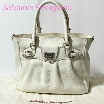 Salvatore Ferragamo �t�F���K�� AB-21-7421 �K���`�[�j ���U�[ �n���h�o�b�O �A�C�{���[ �V���o�[
