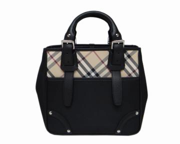 BURBERRY �o�[�o���[ �`�F�b�N�� �n���h�o�b�O �g�[�g�o�b�O �u���b�N��USED��