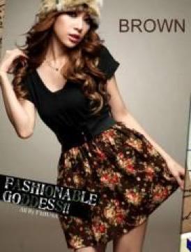 可愛い 大人の女性演出♪ハイウエスト 切替えレトロ花柄ワンピ