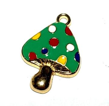 208 大きめのキノコ 緑色 1個 エナメルチャーム 金属パーツ◯