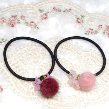 ハンドメイド☆ヘアゴム☆フェイクファーボール☆2個セット