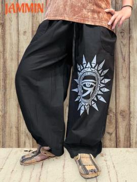 ホルスの目パンツ 黒 個性派 エスニック アジアン ホルスの目 ヒッピー