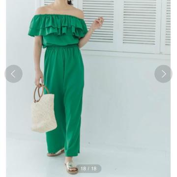 ◆Re:EDIT/リエディ◆フリルオフショルダーオールインワン★グリーンS♪夏秋コーデ*パーティー