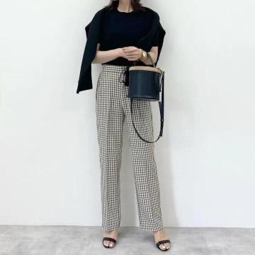 ◆GU/ジーユー◆ギンガムチェックストレートパンツ★ブラウンS*大人気アイテム♪