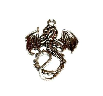 544 銀色の龍 1個 メタルパーツ ドラゴンチャーム◯