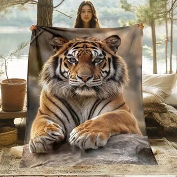 超お買い得1890円★虎の寝たふりブランケット - 軽量フランネルスロー、リアルなライオン柄 80×120cm