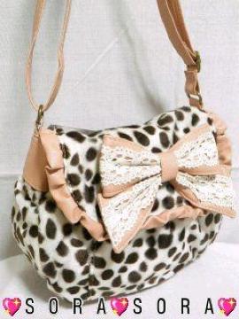 可愛い♪合皮 リボンレース ファー レオパード ポシェット ショルダーバッグ