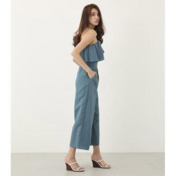 ◆rienda/リエンダ◆ストライプワンショルフリルロンパース★ブルーM*秋コーデギャル♪