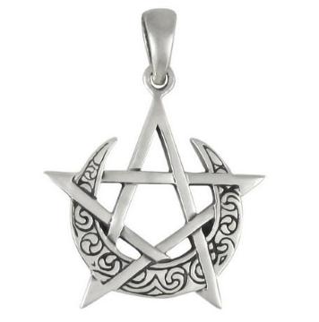 DD: Silver Simple Moon Pentacle Pendant