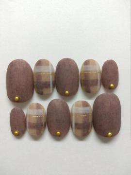 LBNYLA☆Bショートオーバル♪ 秋チェック、ブランケットネイル マット