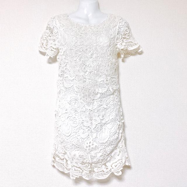 lagunamoonフラワーレース刺繍白ミニタイトチュニックワンピース < ブランド lagunamoonフラワーレース刺繍白ミニタイトチュニックワンピース < ブランドの