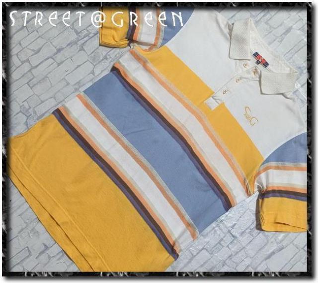 ストリートアットグリーン 刺繍入りマルチボーダー半袖ポロシャツ < レジャー/スポーツ ストリートアットグリーン 刺繍入りマルチボーダー半袖ポロシャツ < レジャー/スポーツの