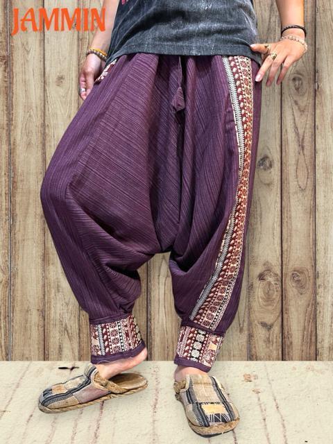 織り柄生地付きサルエルパンツ エスニック アジアン 男女兼用 ヒッピー < 男性ファッション 織り柄生地付きサルエルパンツ エスニック アジアン 男女兼用 ヒッピー < 男性ファッションの