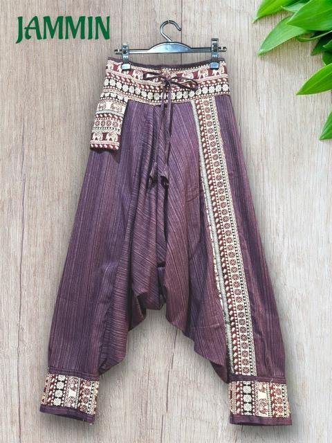 織り柄生地付きサルエルパンツ エスニック アジアン 男女兼用 ヒッピー < 男性ファッション 織り柄生地付きサルエルパンツ エスニック アジアン 男女兼用 ヒッピー < 男性ファッションの