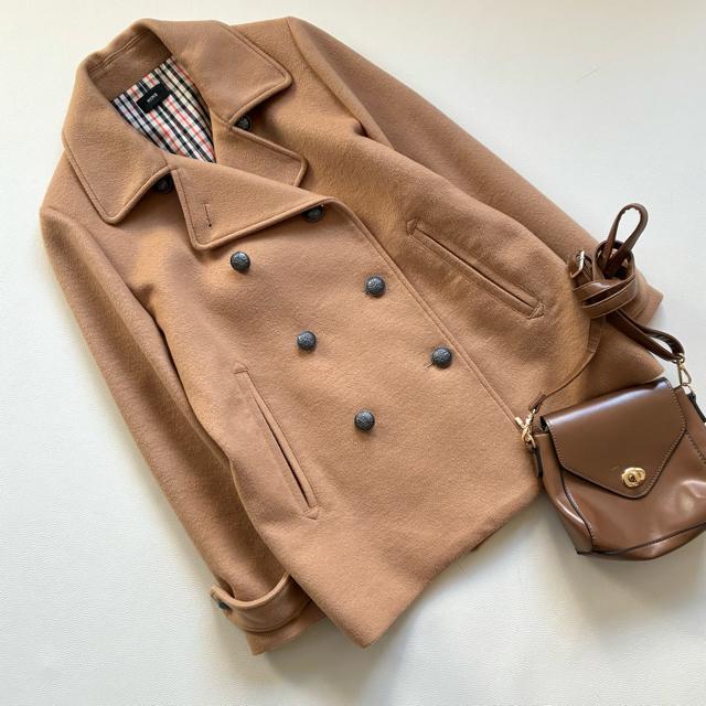 ◆美品◆NINE◆日本製◆ミドル丈ウールコート◆ピーコート◆ベージュ◆S < 女性ファッション ◆美品◆NINE◆日本製◆ミドル丈ウールコート◆ピーコート◆ベージュ◆S < 女性ファッションの