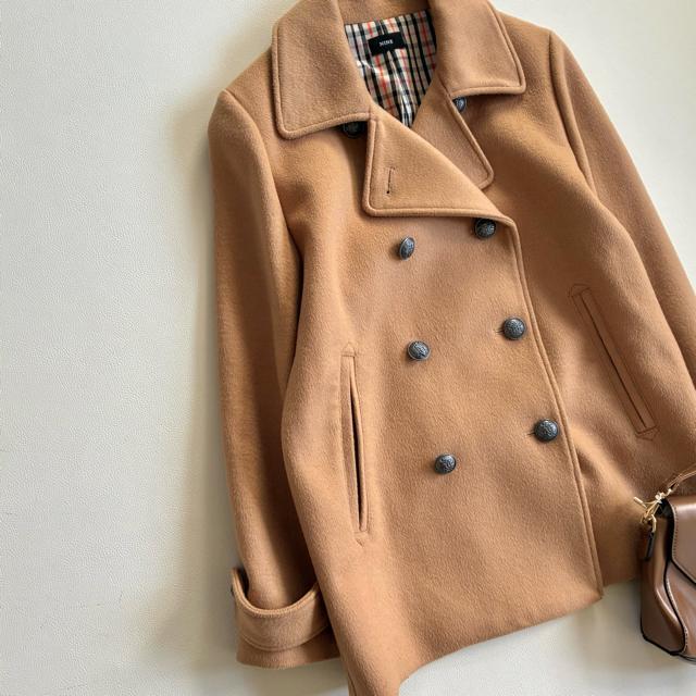 ◆美品◆NINE◆日本製◆ミドル丈ウールコート◆ピーコート◆ベージュ◆S < 女性ファッション ◆美品◆NINE◆日本製◆ミドル丈ウールコート◆ピーコート◆ベージュ◆S < 女性ファッションの