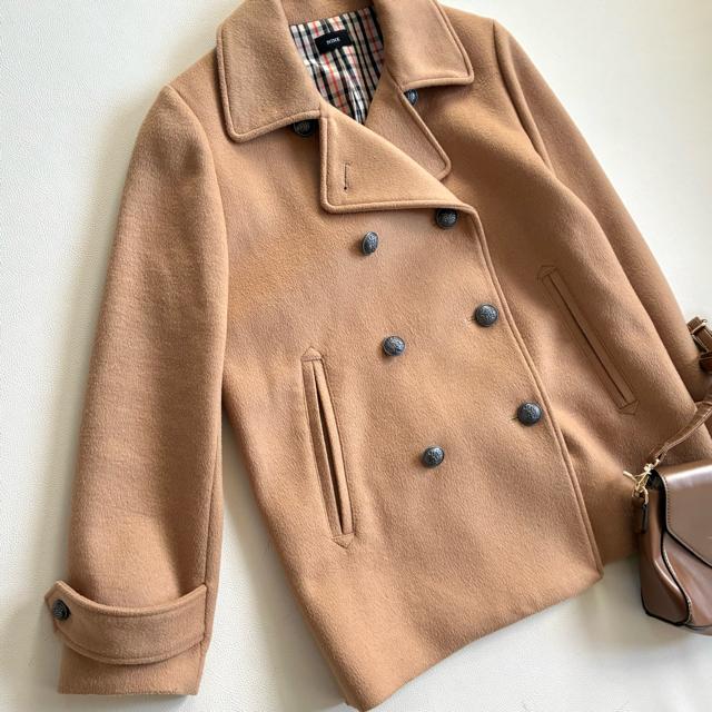 ◆美品◆NINE◆日本製◆ミドル丈ウールコート◆ピーコート◆ベージュ◆S < 女性ファッション ◆美品◆NINE◆日本製◆ミドル丈ウールコート◆ピーコート◆ベージュ◆S < 女性ファッションの