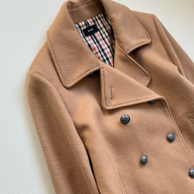 ◆美品◆NINE◆日本製◆ミドル丈ウールコート◆ピーコート◆ベージュ◆S < 女性ファッション ◆美品◆NINE◆日本製◆ミドル丈ウールコート◆ピーコート◆ベージュ◆S < 女性ファッションの