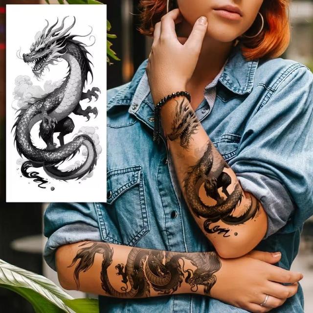 爆ヤス価格890円★10枚のクールなブラックドラゴン一時的なタトゥー、東洋と西洋のドラゴンスタイル < 男性ファッション 爆ヤス価格890円★10枚のクールなブラックドラゴン一時的なタトゥー、東洋と西洋のドラゴンスタイル < 男性ファッションの