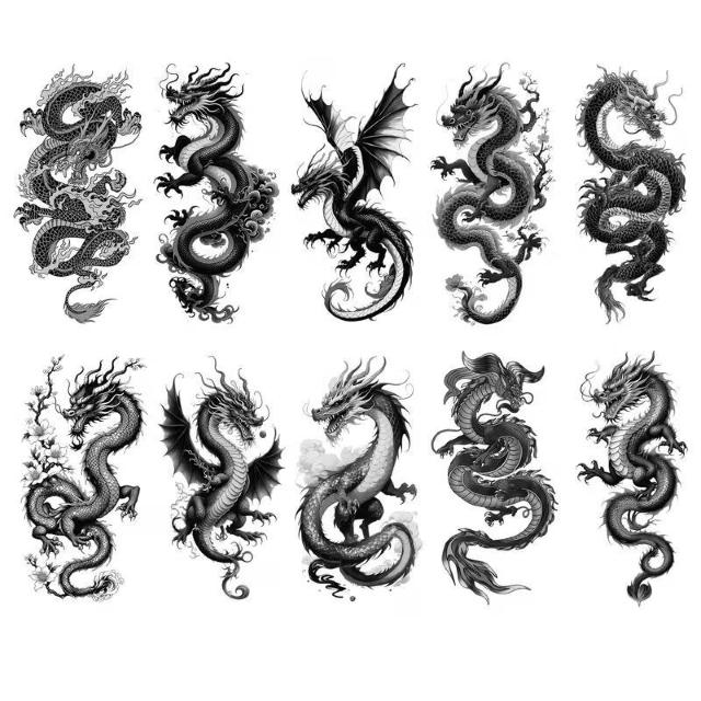 爆ヤス価格890円★10枚のクールなブラックドラゴン一時的なタトゥー、東洋と西洋のドラゴンスタイル < 男性ファッション 爆ヤス価格890円★10枚のクールなブラックドラゴン一時的なタトゥー、東洋と西洋のドラゴンスタイル < 男性ファッションの