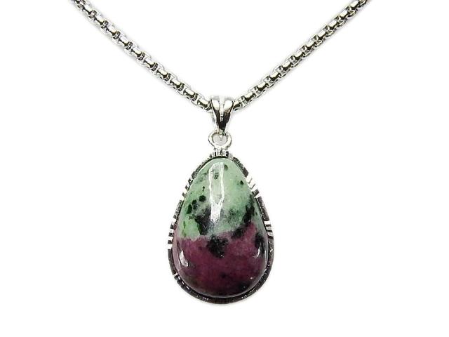 一点物天然石ルビーインゾイサイト925銀ペンダントネックレス810-601 < 女性アクセサリー/時計  一点物天然石ルビーインゾイサイト925銀ペンダントネックレス810-601  < 女性アクセサリー/時計の