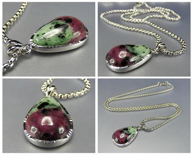 一点物天然石ルビーインゾイサイト925銀ペンダントネックレス810-601 < 女性アクセサリー/時計  一点物天然石ルビーインゾイサイト925銀ペンダントネックレス810-601 < 女性アクセサリー/時計の