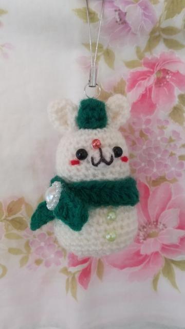 うさ雪だるま*編みぐるみストラップ(マフラー、緑) < ペット/手芸/園芸 うさ雪だるま*編みぐるみストラップ(マフラー、緑) < ペット/手芸/園芸の