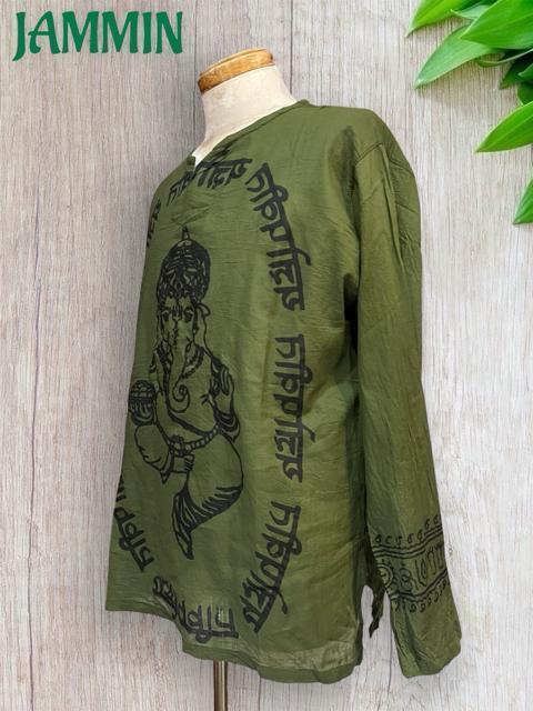 ガネーシャ神クルタ カーキ 長袖 アジアン アジアン ヒッピー < 男性ファッション ガネーシャ神クルタ カーキ 長袖 アジアン アジアン ヒッピー < 男性ファッションの