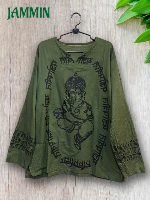 ガネーシャ神クルタ カーキ 長袖 アジアン アジアン ヒッピー < 男性ファッション ガネーシャ神クルタ カーキ 長袖 アジアン アジアン ヒッピー < 男性ファッションの