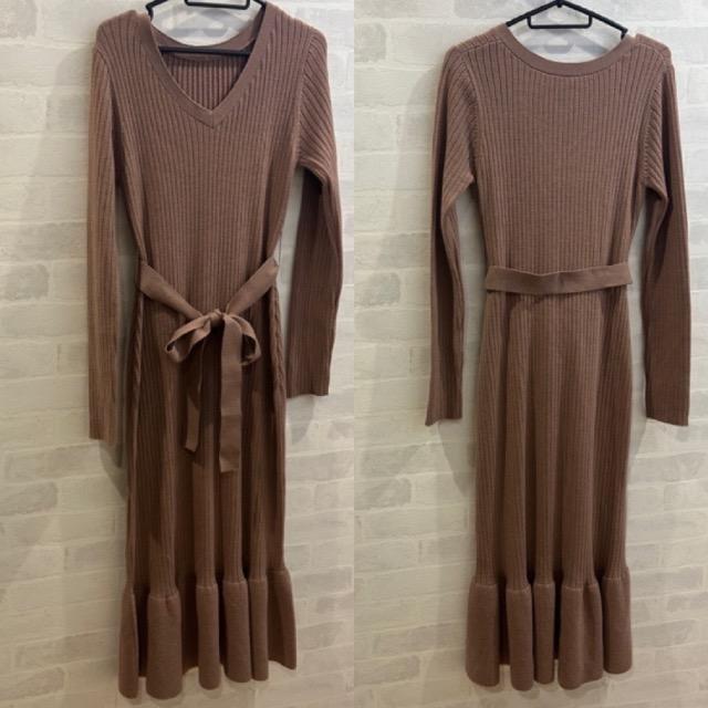 Lily Brown★ウエストリボンマーメイドリブニットワンピース★ < ブランド Lily Brown★ウエストリボンマーメイドリブニットワンピース★ < ブランドの