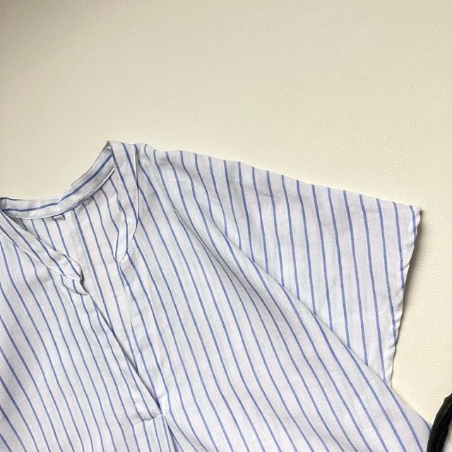 ◆美品◆大きいサイズ感◆リネン混半袖シャツワンピース◆チュニック◆白×青◆水色 < 女性ファッション  ◆美品◆大きいサイズ感◆リネン混半袖シャツワンピース◆チュニック◆白×青◆水色 < 女性ファッションの