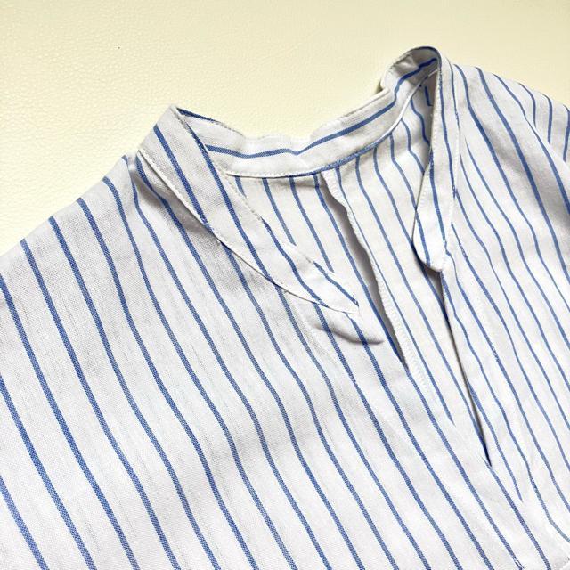 ◆美品◆大きいサイズ感◆リネン混半袖シャツワンピース◆チュニック◆白×青◆水色 < 女性ファッション  ◆美品◆大きいサイズ感◆リネン混半袖シャツワンピース◆チュニック◆白×青◆水色 < 女性ファッションの