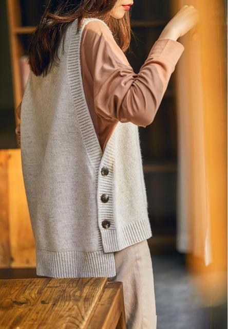 ニットベスト セーター サイドボタン付き ベージュ 大きいサイズ < 女性ファッション  ニットベスト セーター サイドボタン付き ベージュ 大きいサイズ < 女性ファッションの